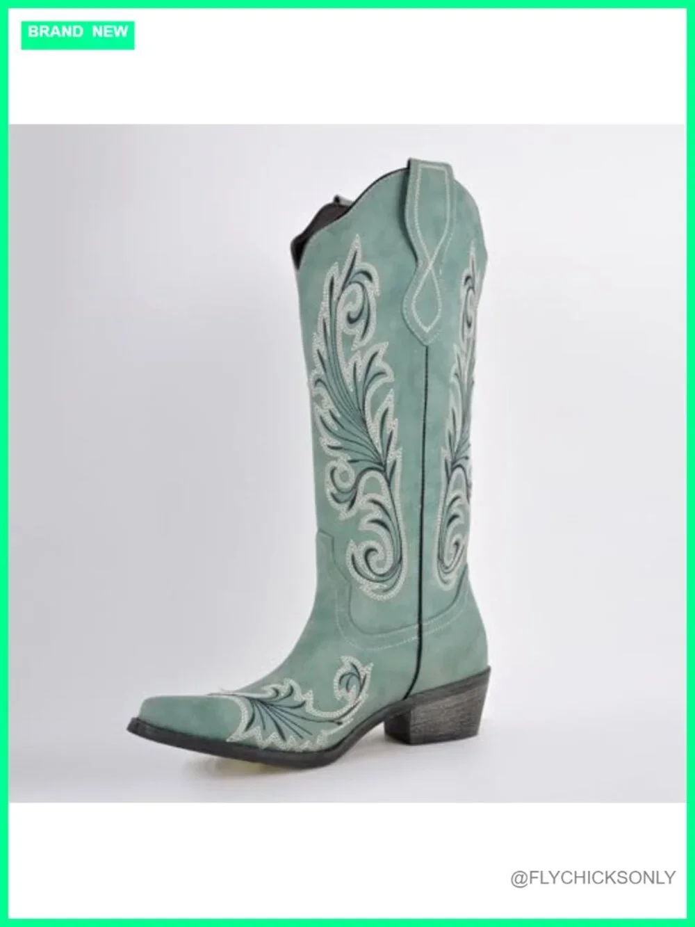 Embroidered Western Cowboy Block Heel Pull On Boots